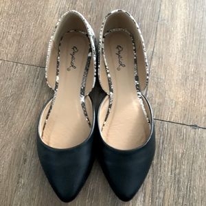 Qupid- Black and Snake Print Flats